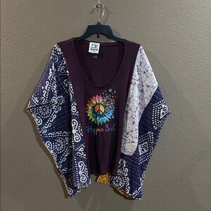Hippie Soul Tie-Dye Peace Tee up cycled with kantha material